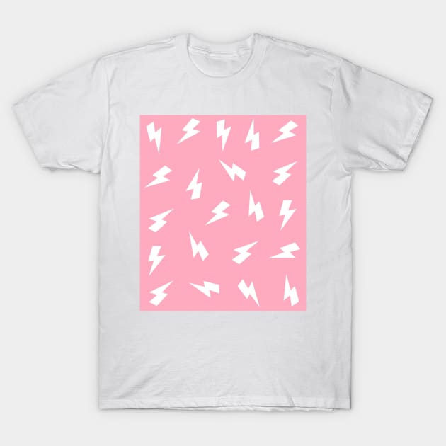 White and Pink Lightning Bolts Pattern T-Shirt by OneThreeSix